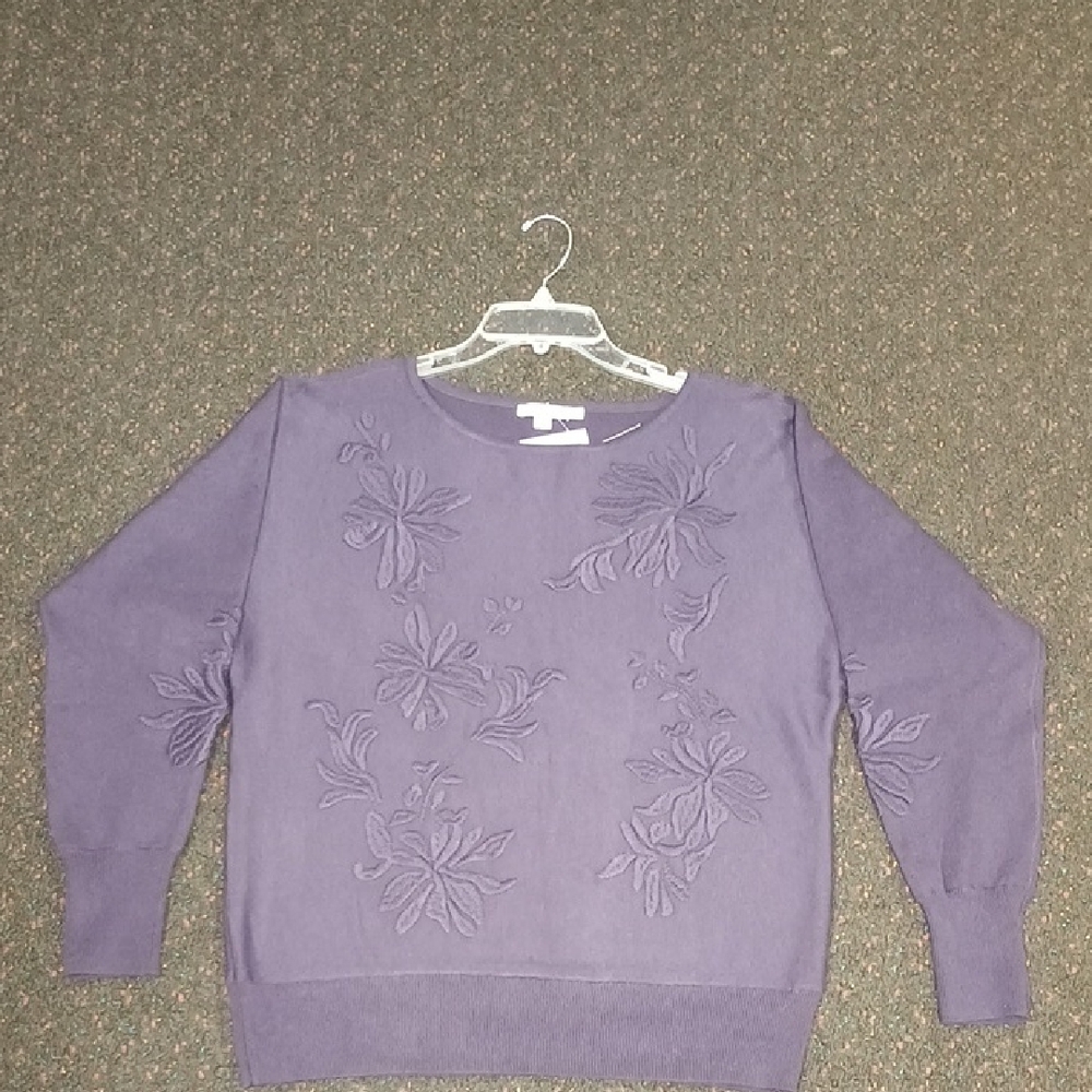Chico's Floral Embroidered Purple Sweater